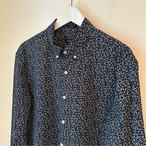 J. Crew Navy Floral Classic Fit Button Down Shirt Flex Washed - Size L